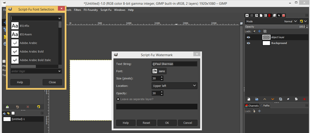 GIMP extensions output 12