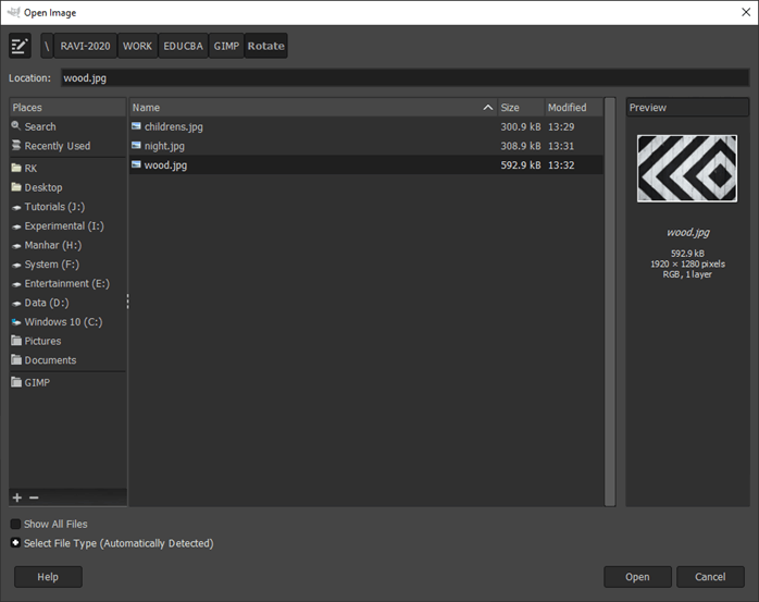 GIMP rotate output 2