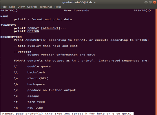 Linux man Command output 1