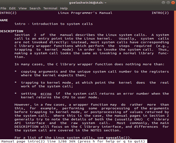 Linux man Command output 2
