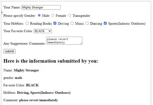 On clicking on Submit