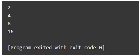 print the numbers starting from 2 multiplied by 2