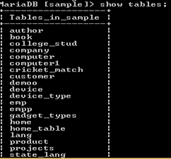 MariaDB SHOW TABLES output 1