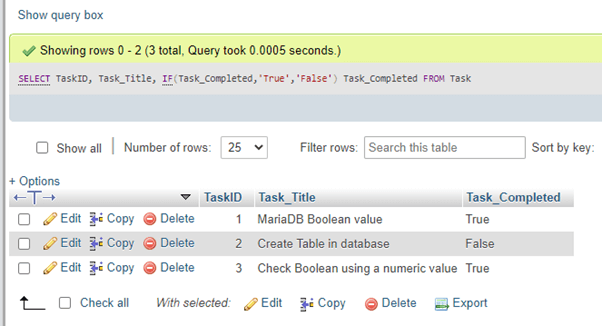 MariaDB boolean output 5