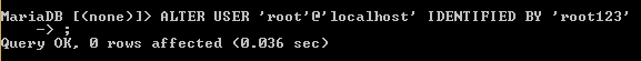 MariaDB change root password output 1