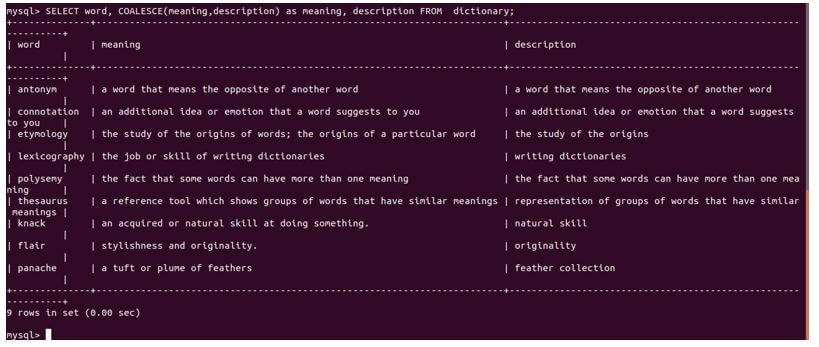 replace the NULL values