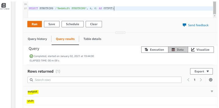 Redshift substring 1