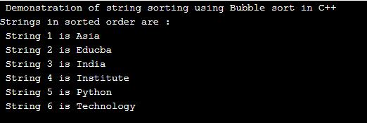 Sort string C++ output 1