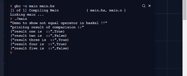 Haskell not equal output