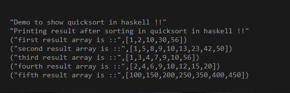 Haskell quicksortb output 1