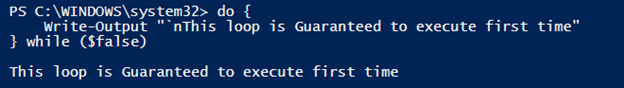 PowerShell do while output 1