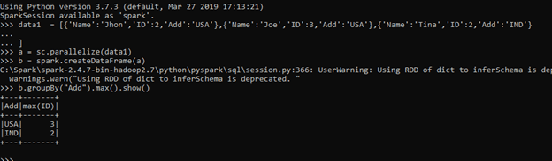 PySpark groupby output 3