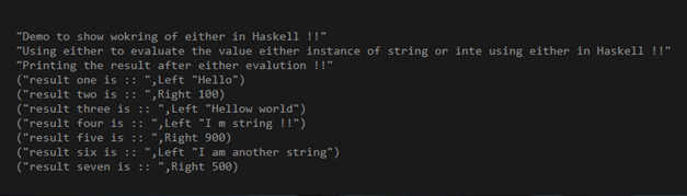 Haskell either output