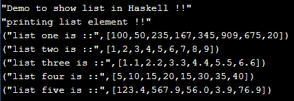 Haskell list output 1
