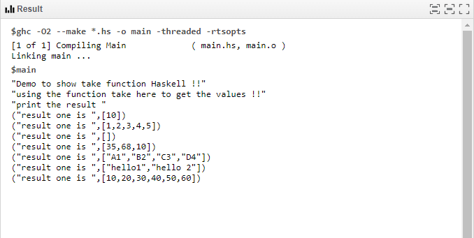 Haskell take function output