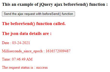 jQuery ajax beforeSend output 2