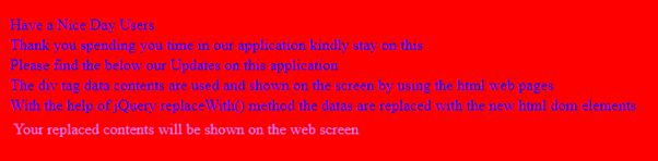 jQuery replace div contents output 1