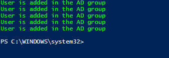 PowerShell add user to group output 2