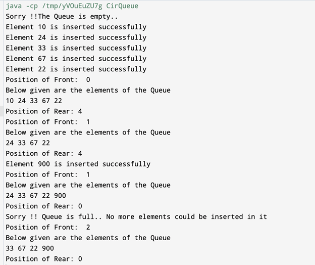 Circular queue Java output 1