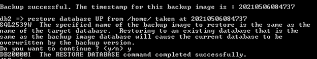 DB2 restore output 2