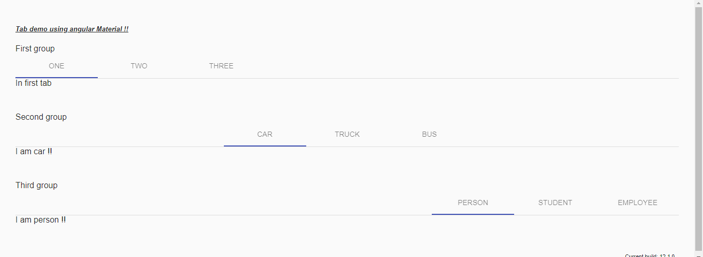 Angular Material Tabs output