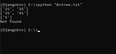 B+ tree insertion output