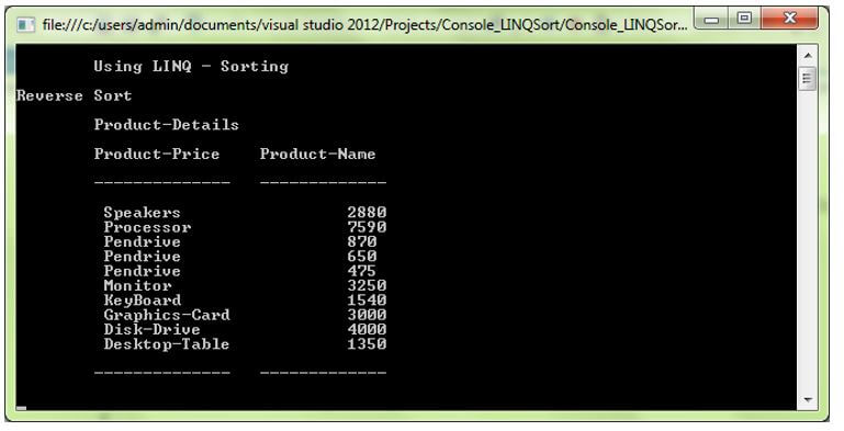 sequence of list in opposite direction