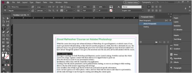 InDesign paragraph styles Output 17