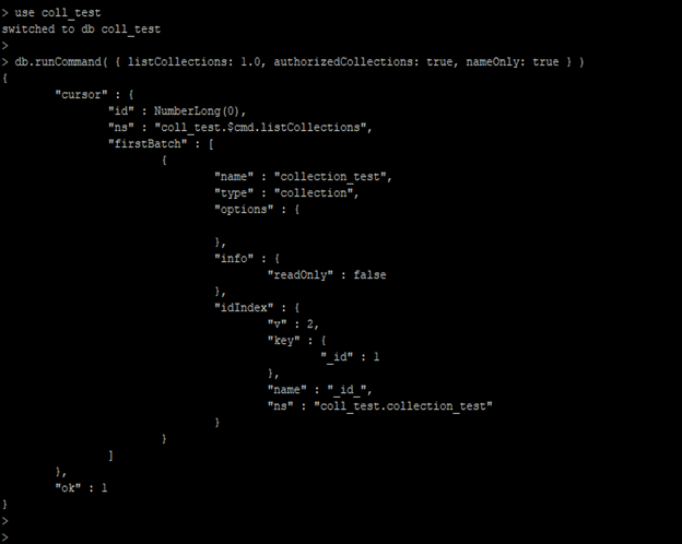 Mongodb show collections output 3