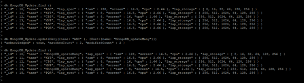 Mongodb updateMany output 2