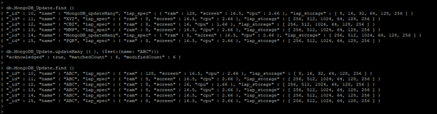 Mongodb updateMany output 3