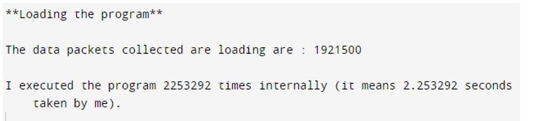 program gets run and the time taken for running the program