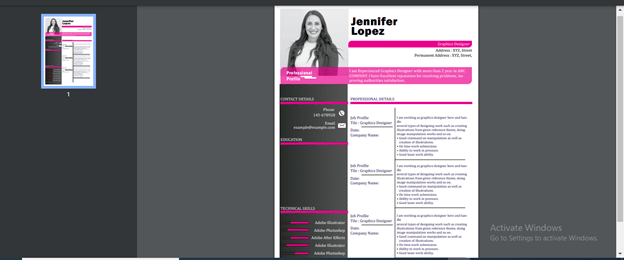 InDesign resume template output 2