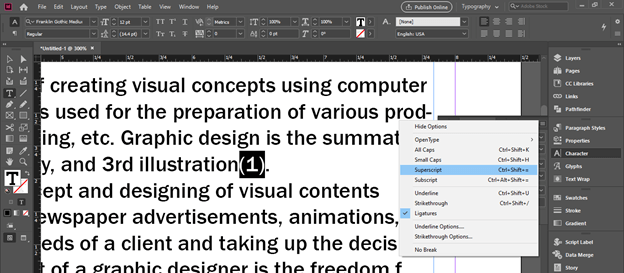 InDesign superscript output 11