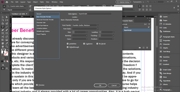 InDesign superscript output 17