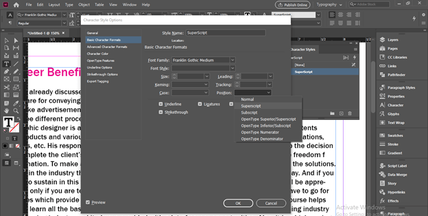 InDesign superscript output 18