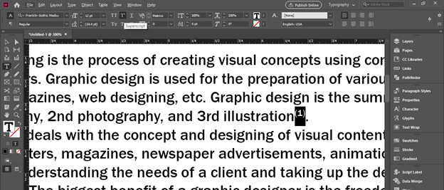 InDesign superscript output 8