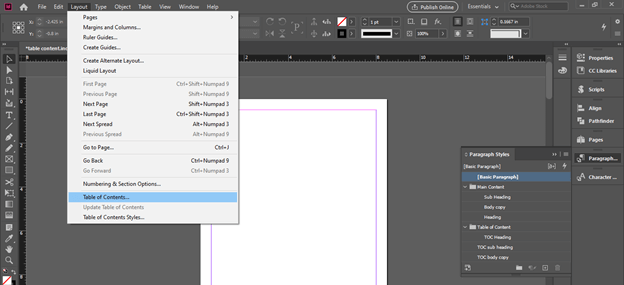 InDesign table of contents output 13