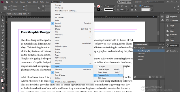 InDesign table of contents output 3