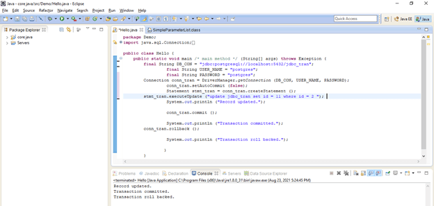JDBC transaction output 2