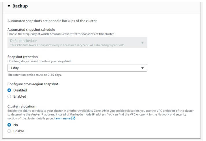 Configuring the backup