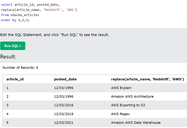 Redshift replace output 2