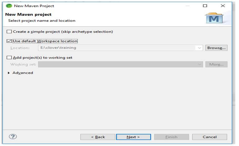 select the workspace location of project