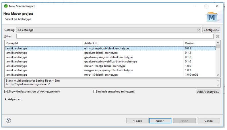 we need to select archetype