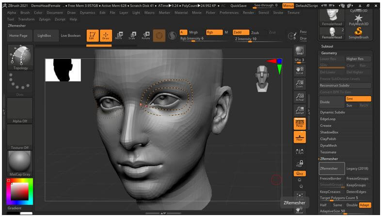 click on ZRemesher option of Geometry tab