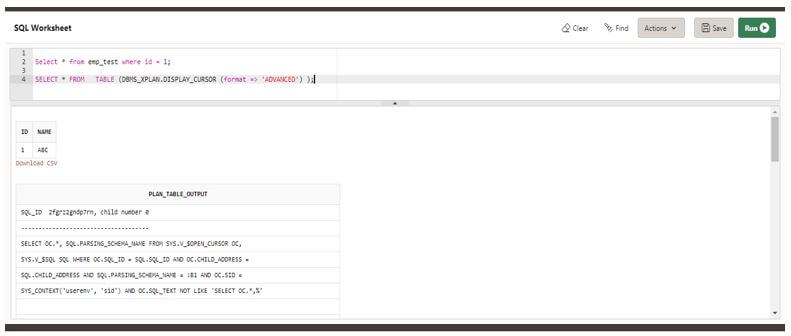 dbms_xplan.display_cursor 1