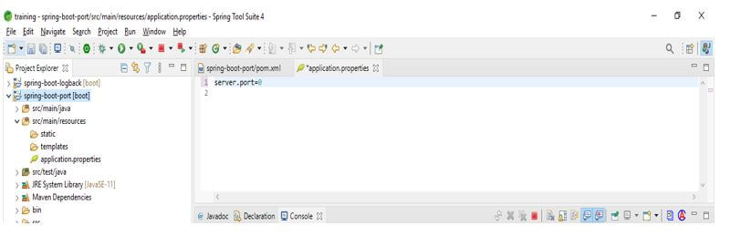 Change the random port in application.properties file