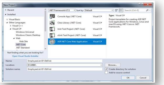 ASP.NET Core Entity Framework 1