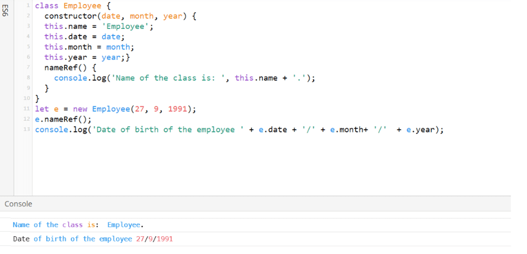ES6 CLASSES output 1