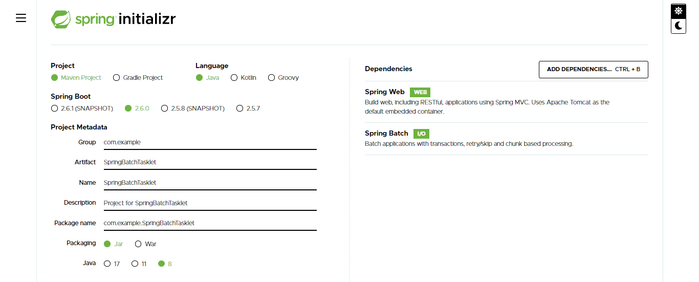 Project Spring Batch Tasklet 1